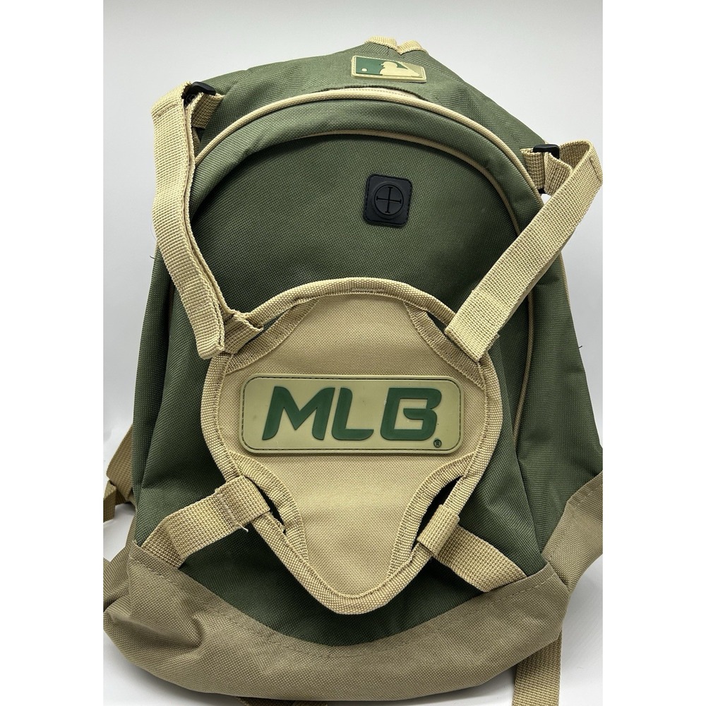 MLB Backpack Major League Baseball Green Tan Training Bag EX Cond School Bag